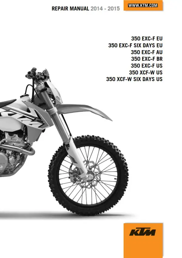 Manual De Serviços – Ktm – 350 EXC-F – EXC-F SIX DAYS – XCF-W – XCF-W SIX DAYS – 2014 – 2015